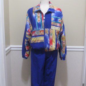 Vintage Retro Windbreaker Suit sz S Royal Blue Colorblock
